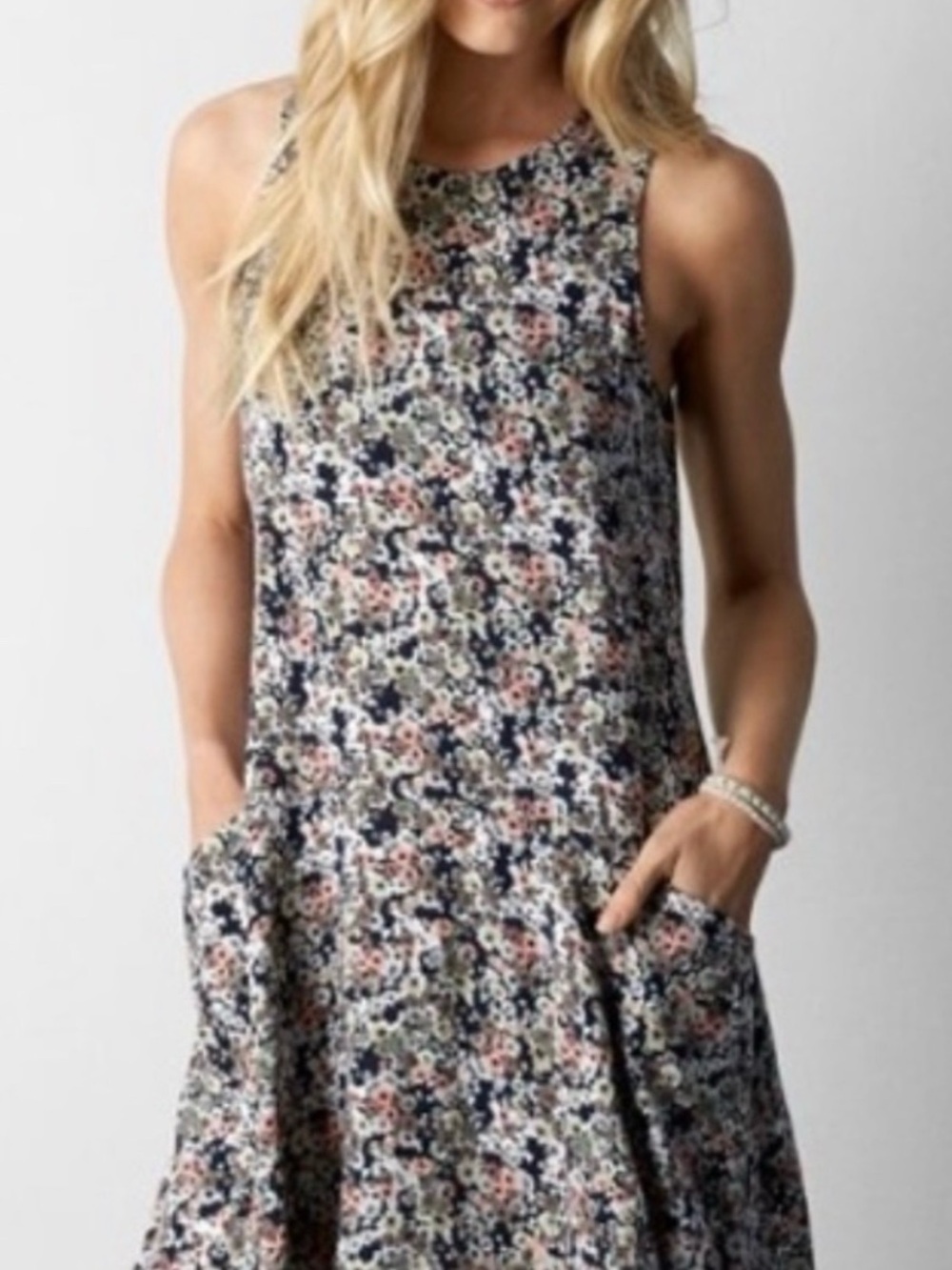 American Eagle Outfitters Floral Drop-Waist Mini Dress in Pink and Sage